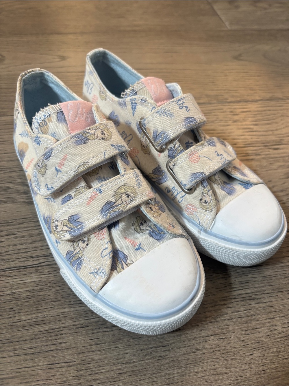 H&M Elsa Cream Floral  Velcro Sneakers with Pink Trim